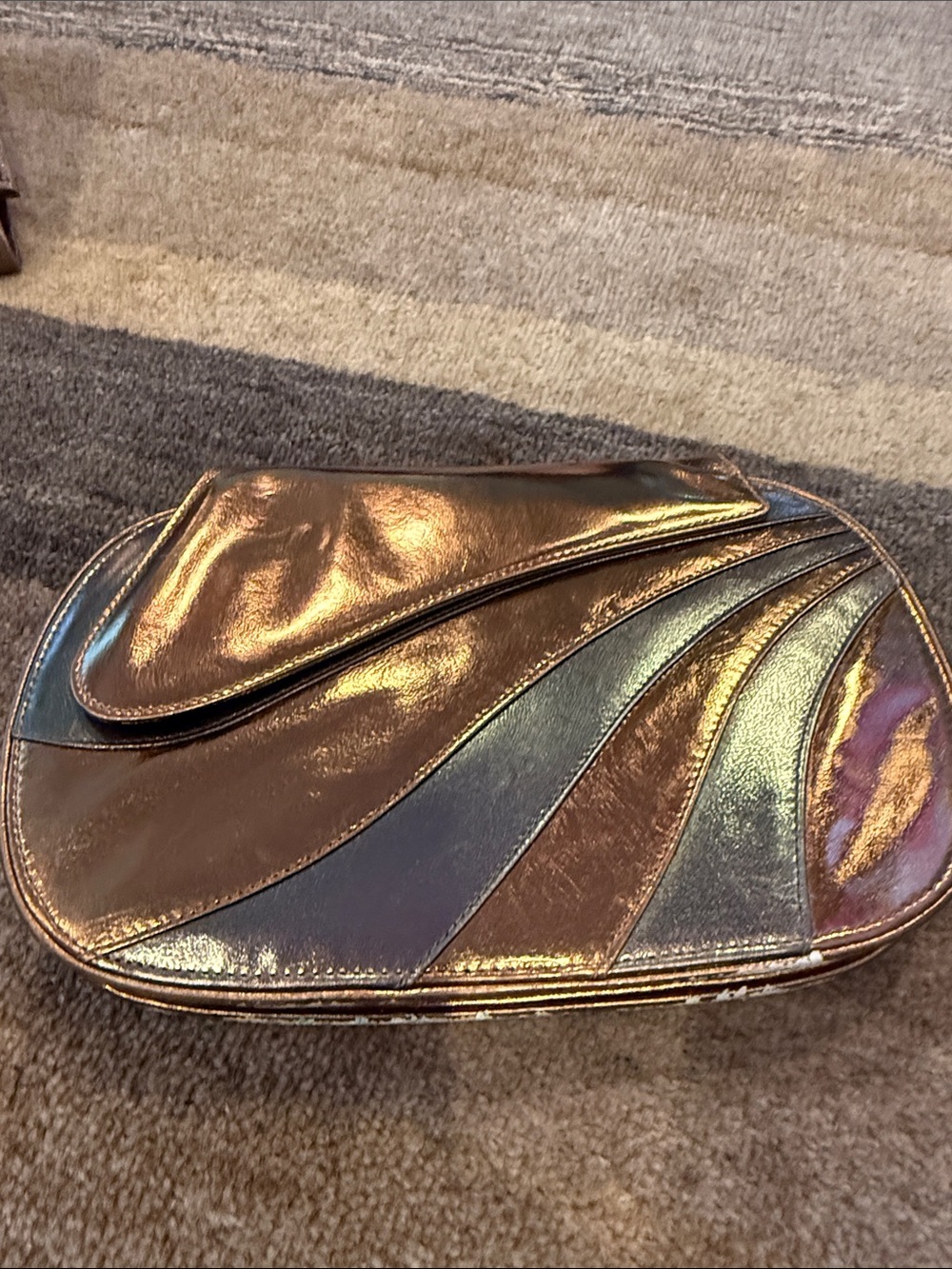 Iridescent Metallic Multi-Panel Clutch - Bronze & Blue
